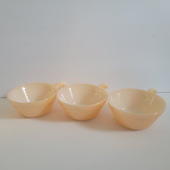 Set Of 3 Vintage Fire King Peach LustrePlatonite  Soup Bowls With Handles - Picture 1 of 5